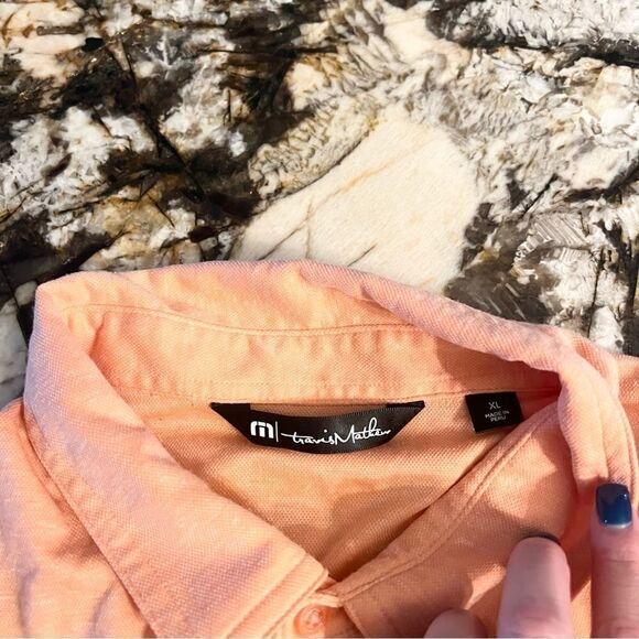 Travis Mathew Polo Shirt Mens Size XL Polyester Orange Heather Short Sleeve - Picture 4 of 7